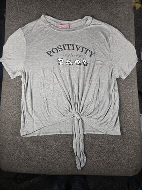 Ragdoll Positivity Tie-Front Tee - Light Gray